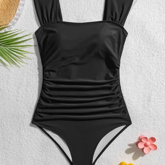 Women’s Retro Square Neck Tummy Control Swimsuit in Black - X-Large - Picture 5 of 5